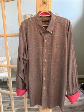 Fairway & Greene Men’s Plaid Dress Shirt in Navy with Pink Accents XXL
